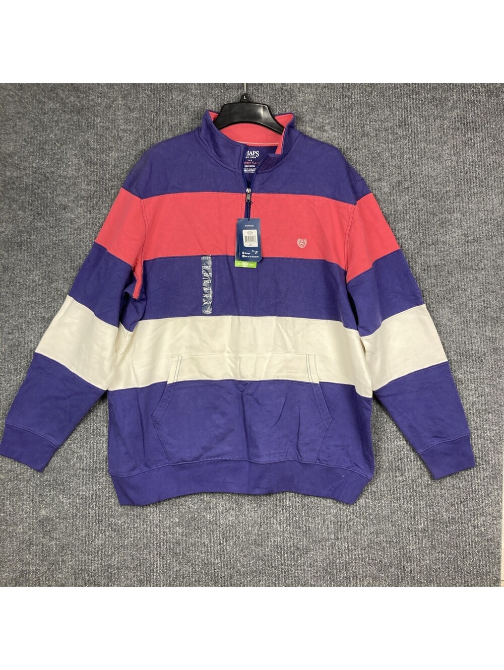 Chaps Mens 2XLT 1/4 Zip Purple Pink White Striped L/S Pullover Sweatshirt NWT